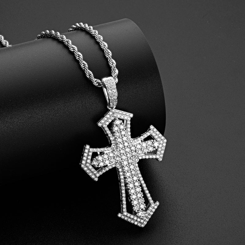 925 Sterling Silver Created Diamond Personalized Cross Luxury Hip Hop Pendant Necklace