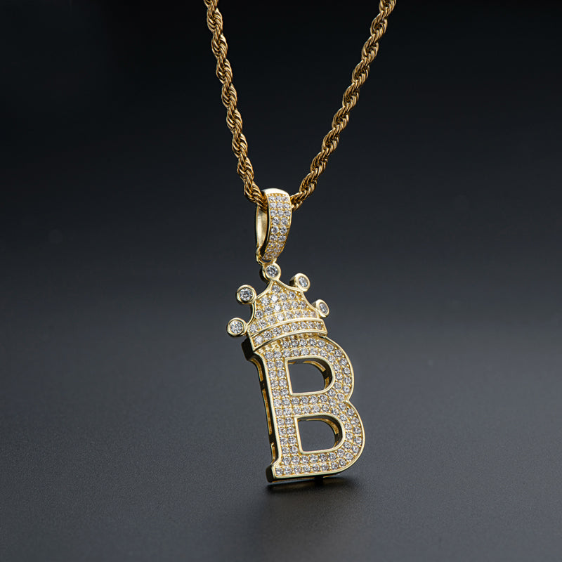 925 Sterling Silver Round Cut Created Diamond Hip Hop Micro Pave The Letter B Pendant Necklace