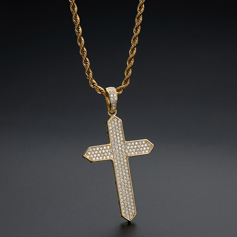 925 Sterling Silver Created CZ Cross Hip Hop Long Chain Pendant Necklace