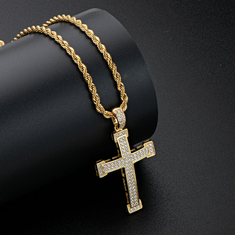 925 Sterling Silver Personalized Cross Created CZ Hip Hop Charm Pendant Necklace