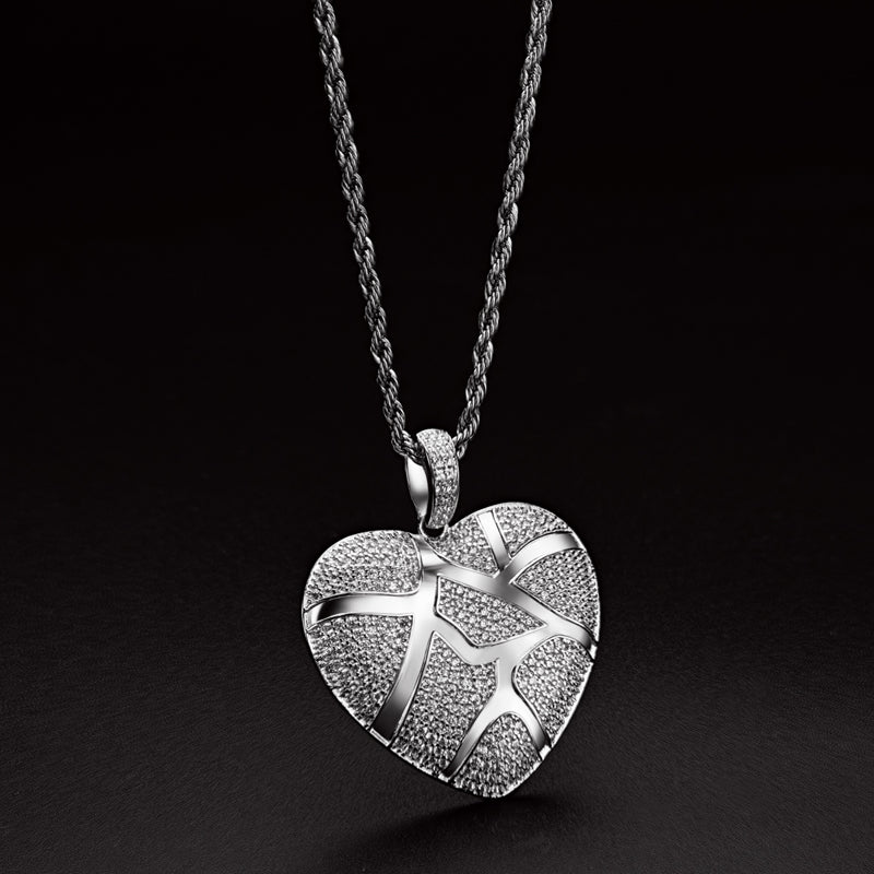 925 Sterling Silver Created Diamond Heart Shaped 3.0mm Rope Chain Pendant Necklace