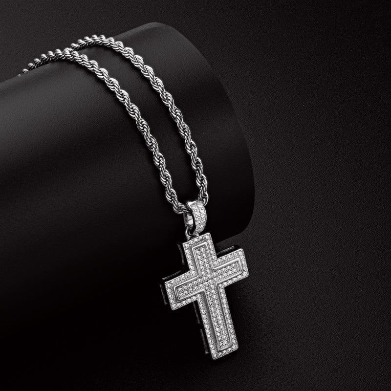 925 Sterling Silver Personalized Multilayer Cross Long Chain Cool Pendant Necklace