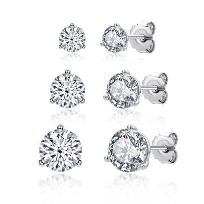 925 Sterling Silver Round Cut Cubic Zirconia Simple Stud Earrings