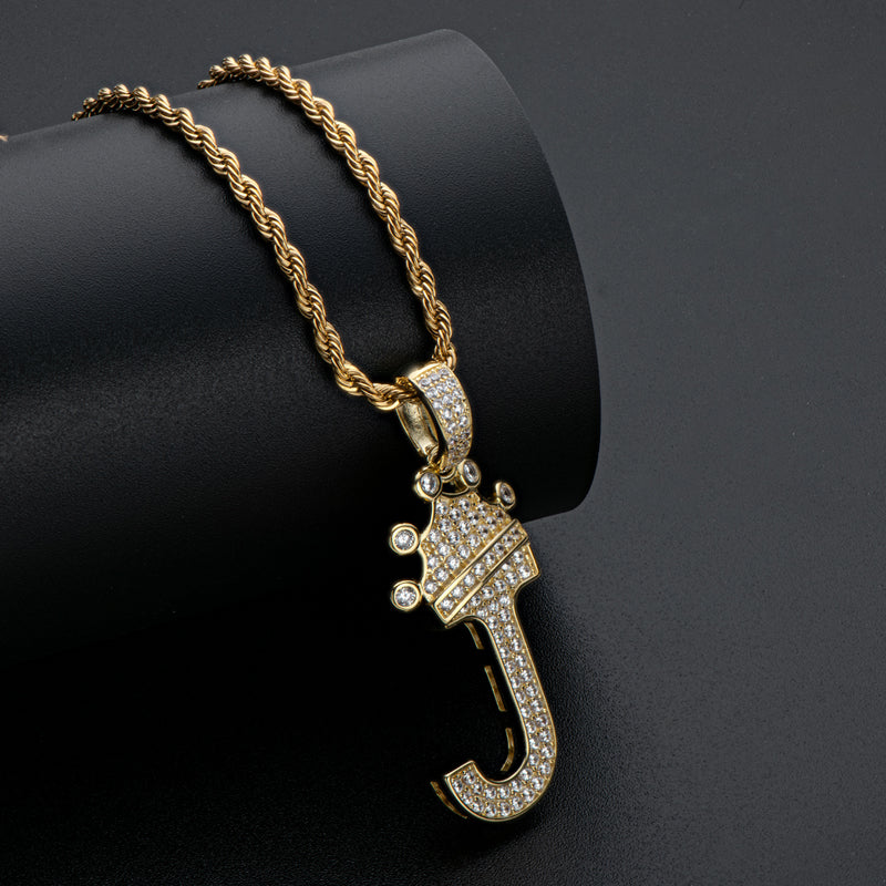 925 Sterling Silver Round Cut Created Diamond Hip Hop Micro Pave The Letter J Pendant Necklace