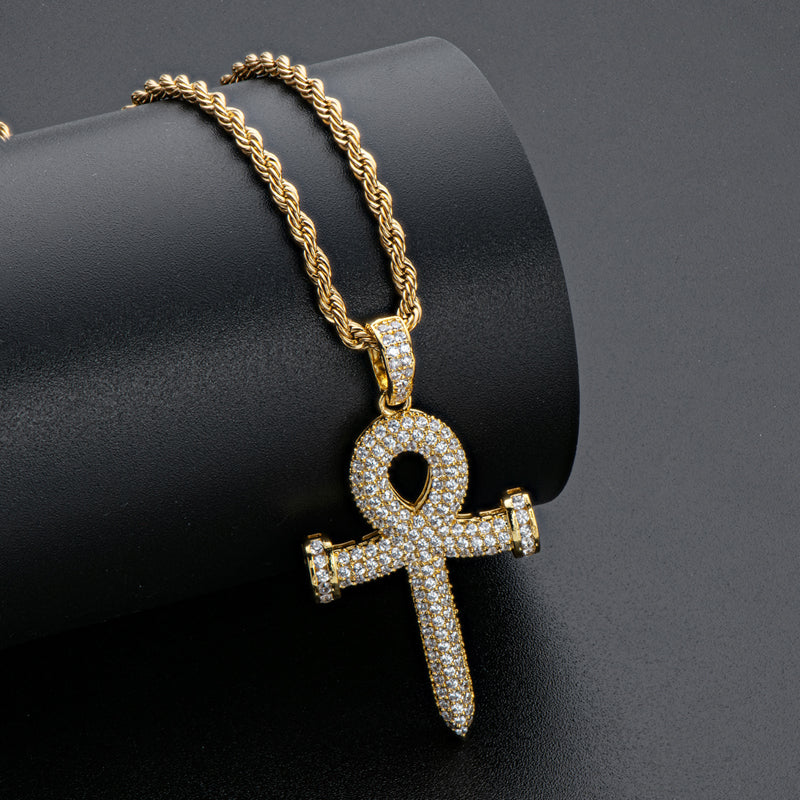 925 Sterling Silver Created Diamond Cross Hip Hop Rope Chain Pendant Necklace