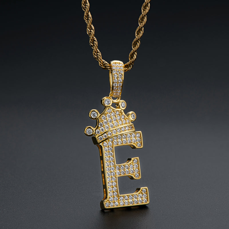 925 Sterling Silver Round Cut Created Diamond Hip Hop Micro Pave The Letter E Pendant Necklace