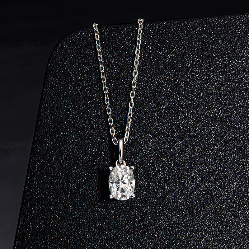 925 Sterling Silver Oval Cut 1.0CT CZ Pendant Necklace