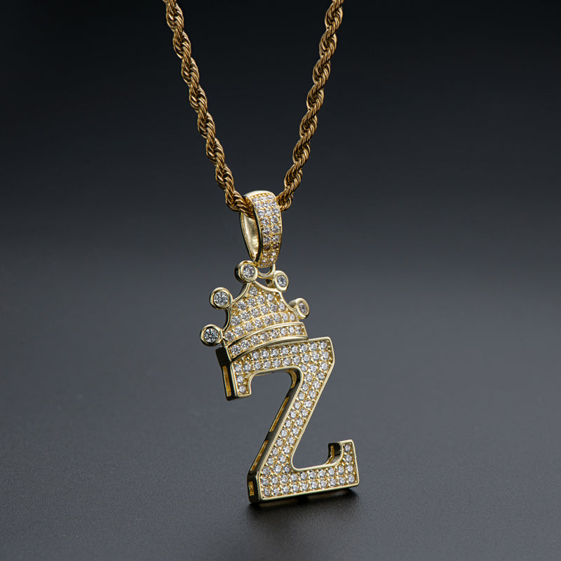 925 Sterling Silver The Letter Z Created CZ Hip Hop Pendant Necklace