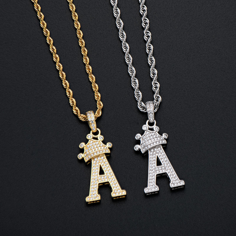 925 Sterling Silver Round Cut Created Diamond Hip Hop Micro Pave The Letter A Pendant Necklace