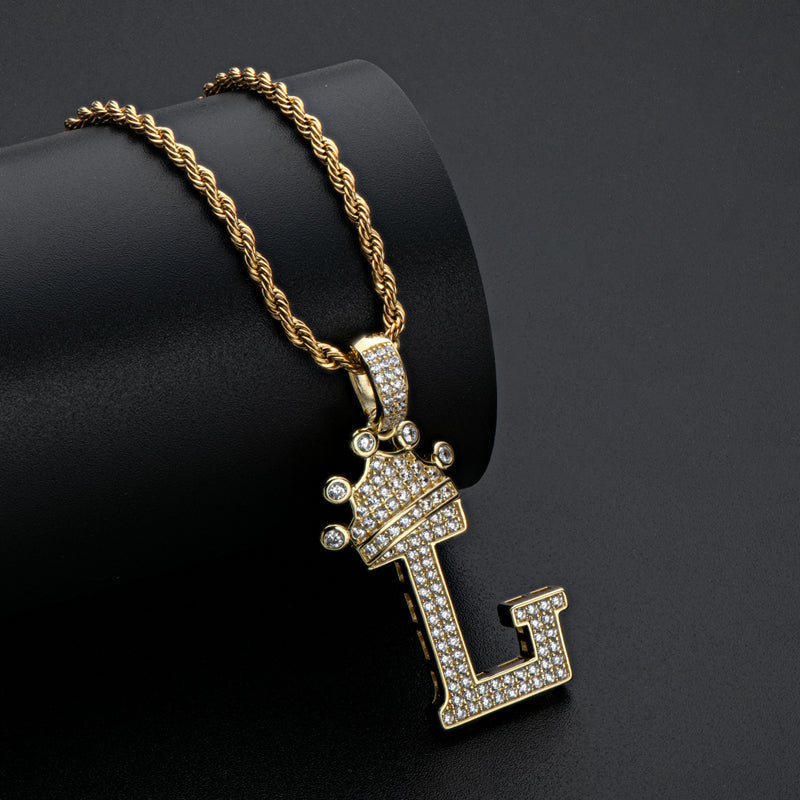 925 Sterling Silver Round Cut Created Diamond Hip Hop Micro Pave The Letter L Pendant Necklace