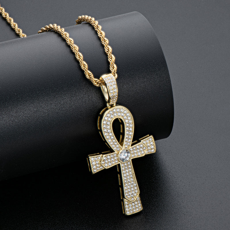 925 Sterling Silver Round Cut Created Diamond Cross Hip Hop Luxury Pendant Necklace