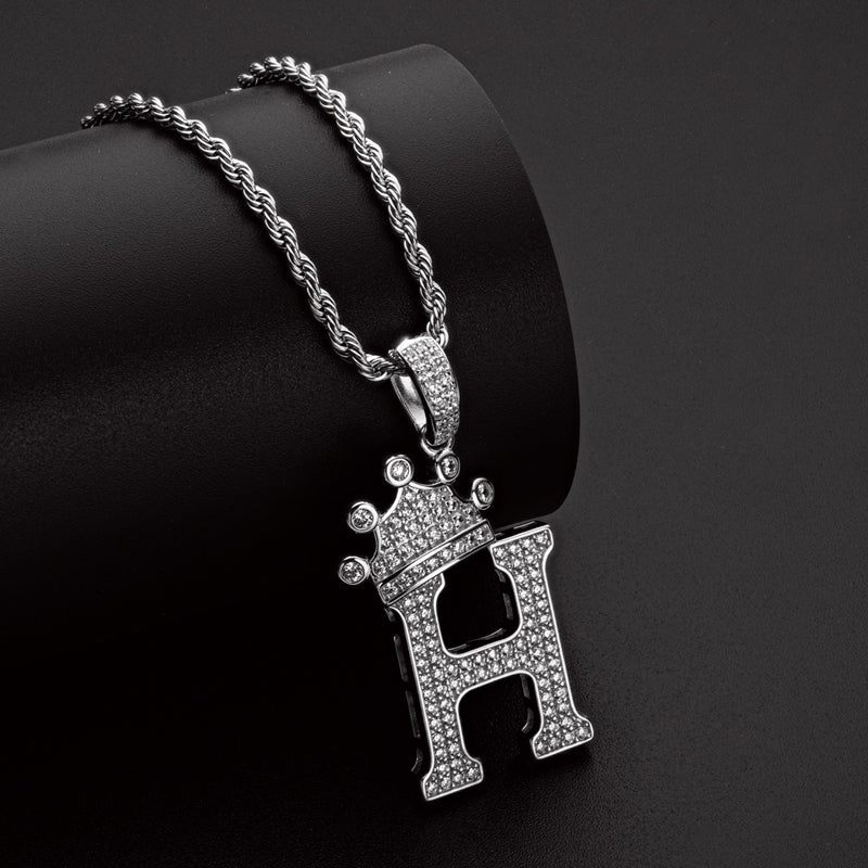 925 Sterling Silver Round Cut Created Diamond Hip Hop Micro Pave The Letter H Pendant Necklace