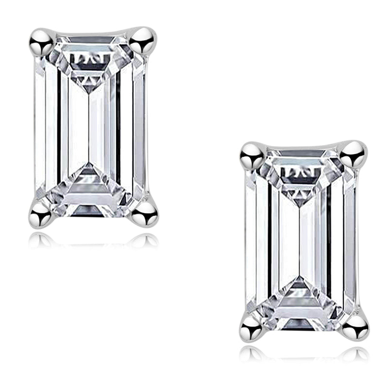 925 Sterling Silver Solitaire Emerald Cut Moissanite Stud Earrings