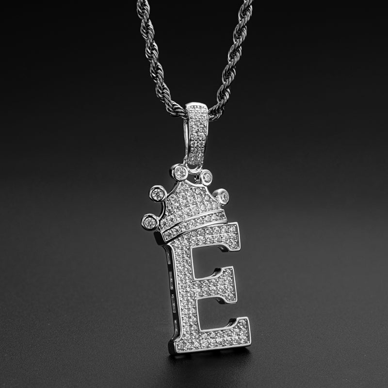 925 Sterling Silver Round Cut Created Diamond Hip Hop Micro Pave The Letter E Pendant Necklace