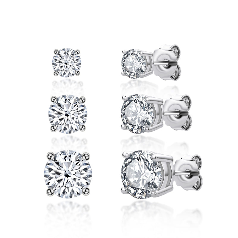 925 Sterling Silver Round Cut Cubic Zirconia Stud Earrings