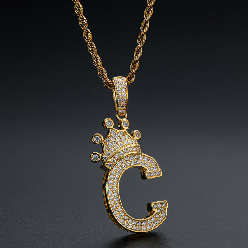 925 Sterling Silver Round Cut Created Diamond Hip Hop Micro Pave The Letter C Pendant Necklace