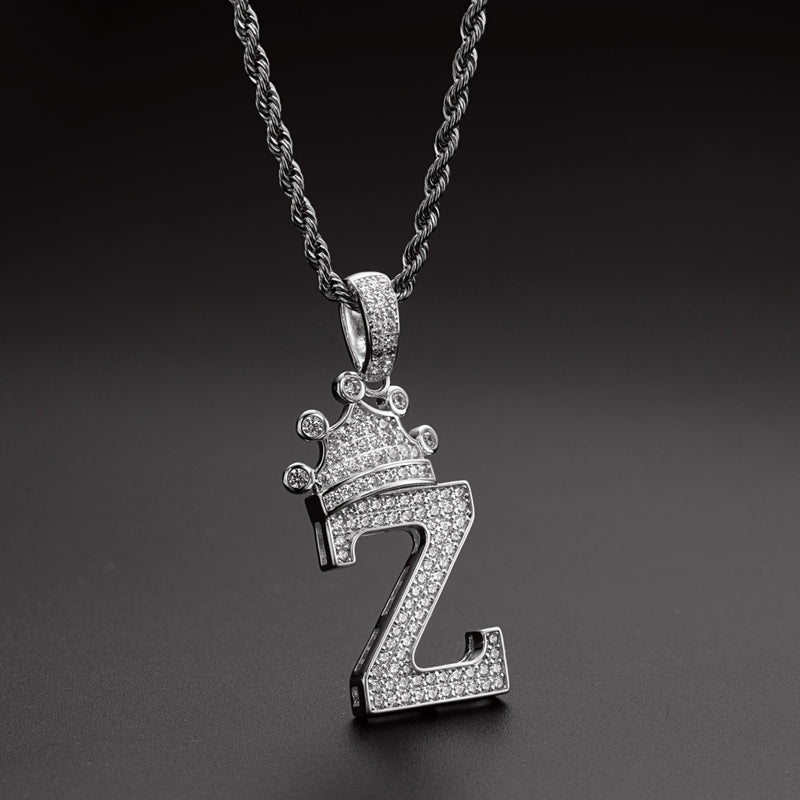 925 Sterling Silver The Letter Z Created CZ Hip Hop Pendant Necklace