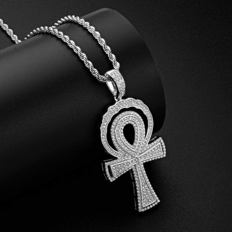 925 Sterling Silver Created CZ Cross Hip Hop Luxury Multilayer Pendant Necklace