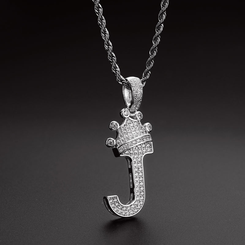 925 Sterling Silver Round Cut Created Diamond Hip Hop Micro Pave The Letter J Pendant Necklace