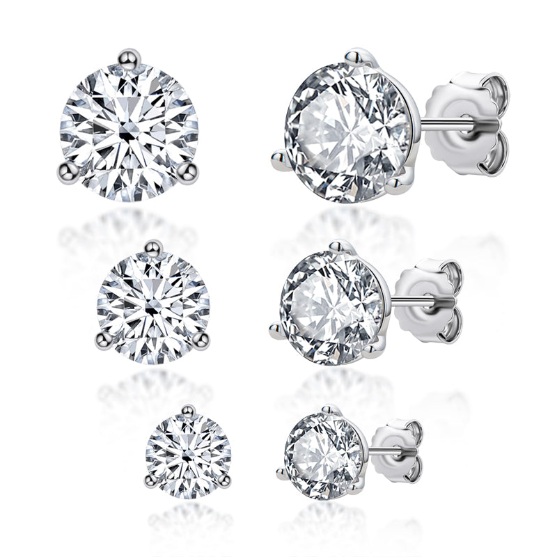 925 Sterling Silver Round Cut Cubic Zirconia Simple Stud Earrings