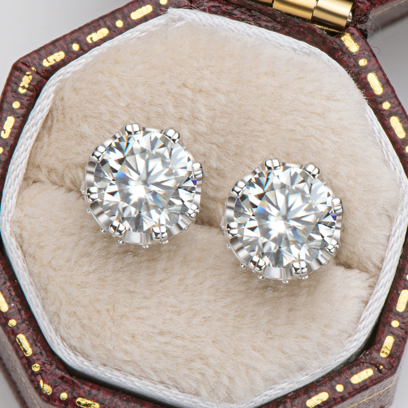 925 Sterling Silver Round Cut Moissanite Diamond Classic Stud Earrings