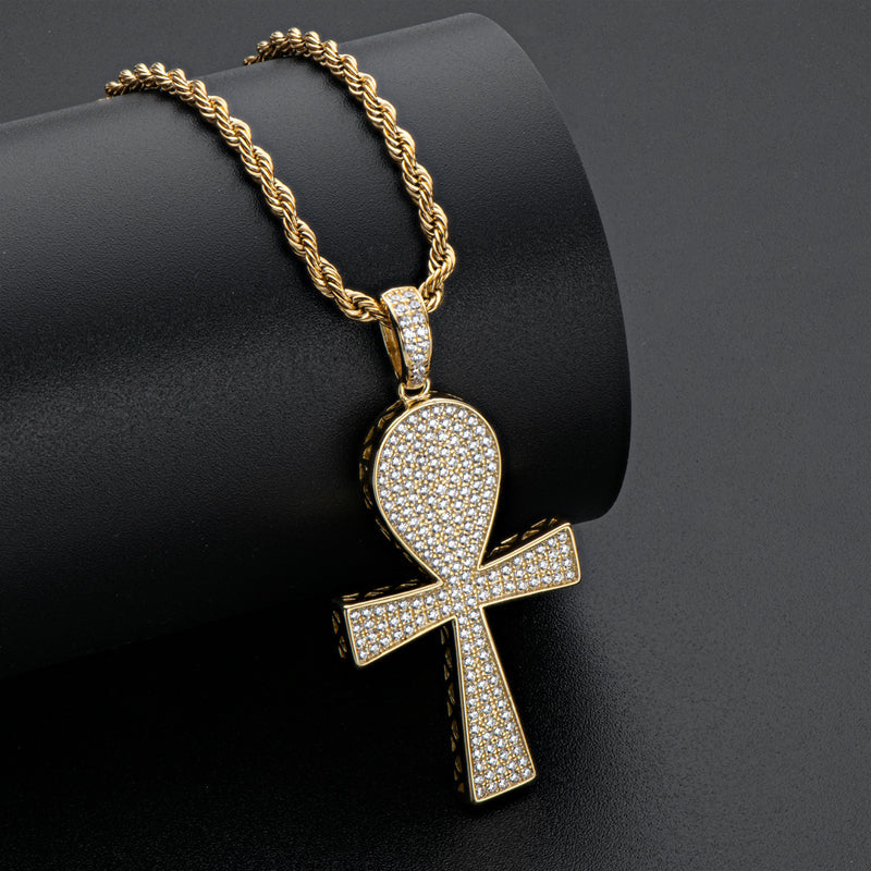 925 Sterling Silver Full Created Diamond Cross Hip Hop Men Pendant Necklace