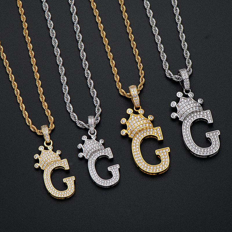 925 Sterling Silver Round Cut Created Diamond Hip Hop Micro Pave The Letter G Pendant Necklace