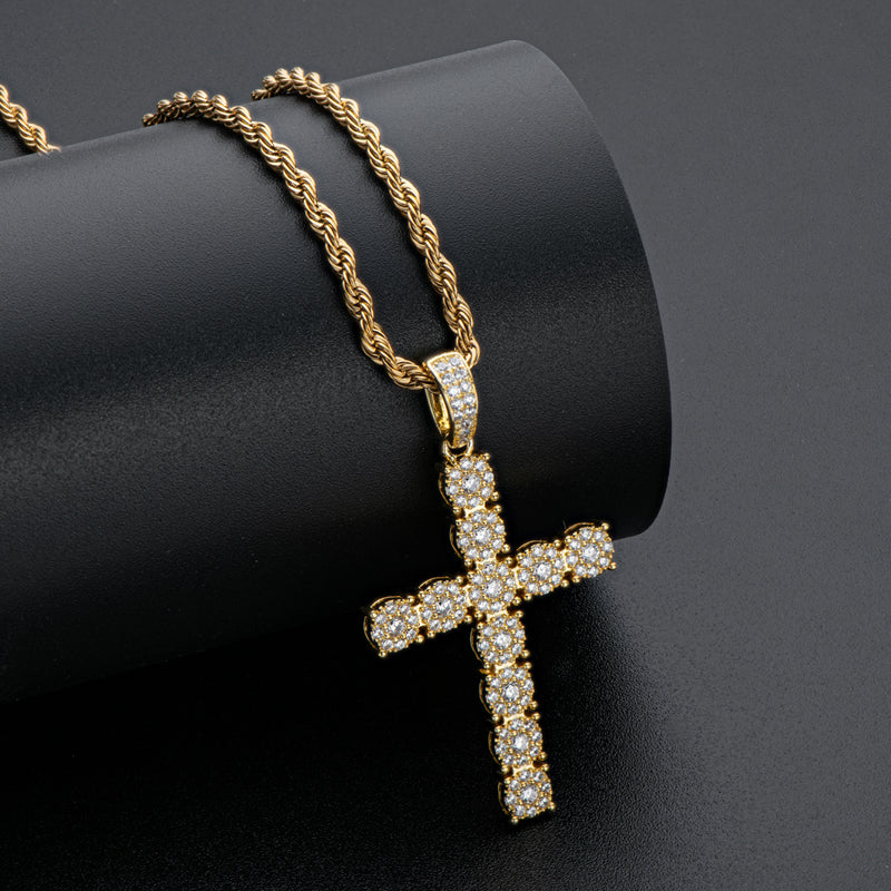 925 Sterling Silver Personalized Cross Long Chain Cool Men Pendant Necklace