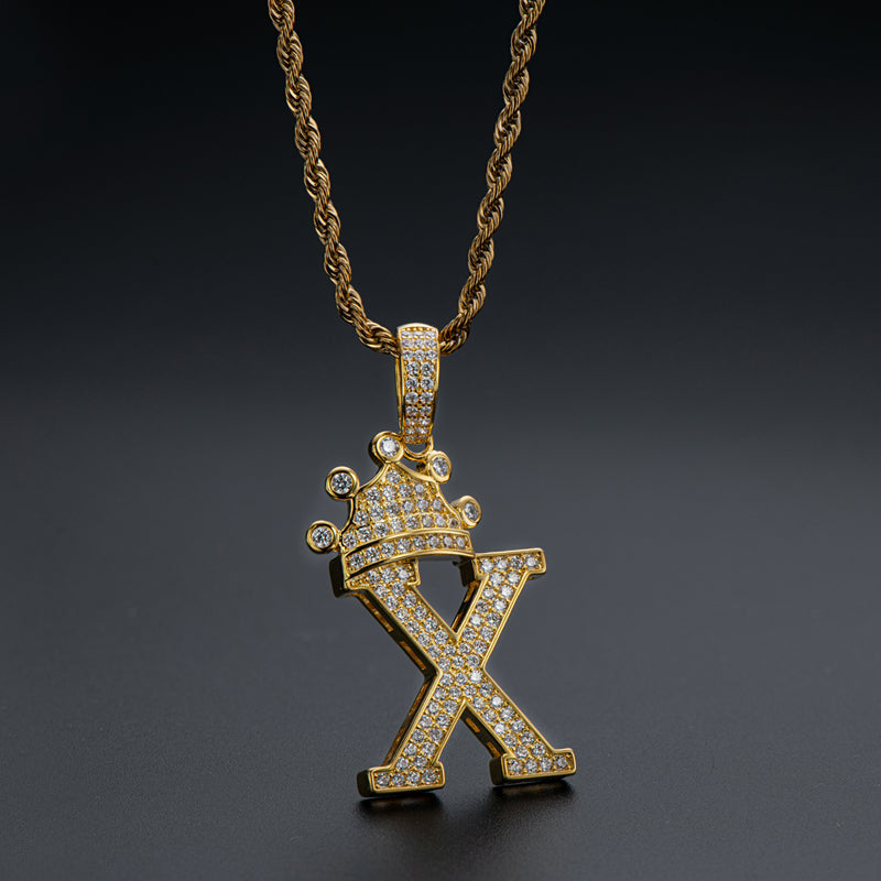 925 Sterling Silver The Letter X Created CZ Hip Hop Men Women Pendant Necklace