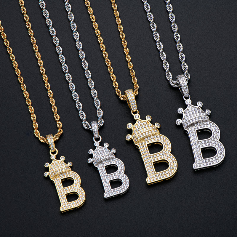 925 Sterling Silver Round Cut Created Diamond Hip Hop Micro Pave The Letter B Pendant Necklace