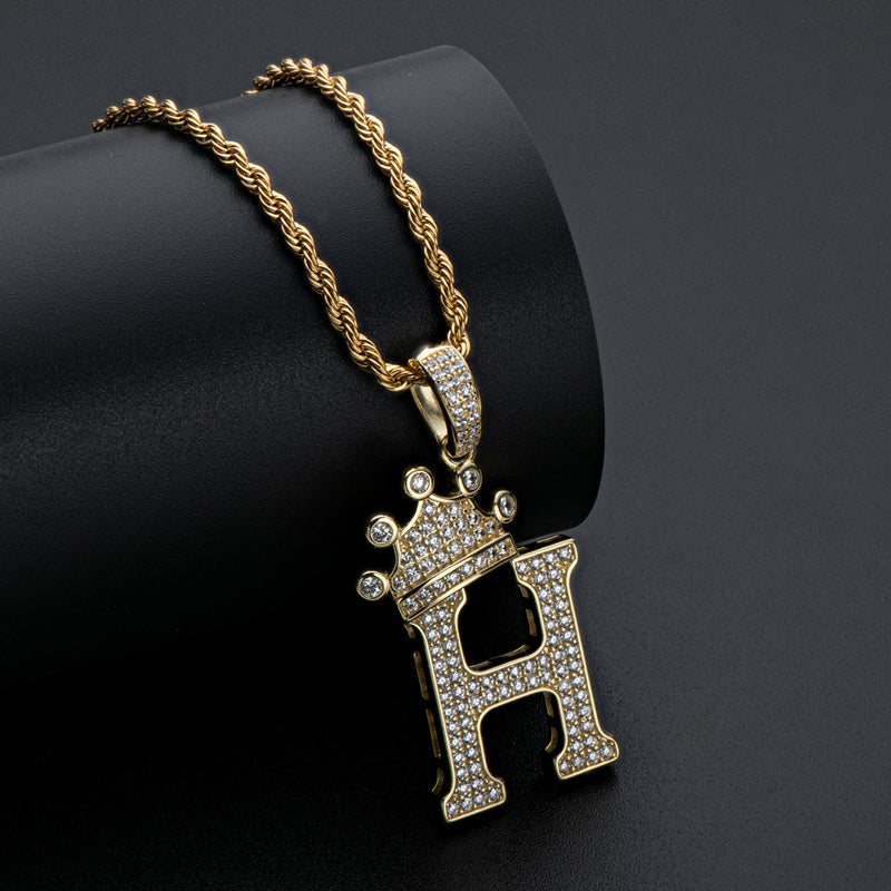 925 Sterling Silver Round Cut Created Diamond Hip Hop Micro Pave The Letter H Pendant Necklace