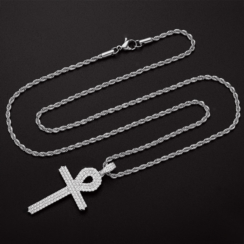 925 Sterling Silver Created Diamond Cross  Hip Hop Men Pendant Necklace