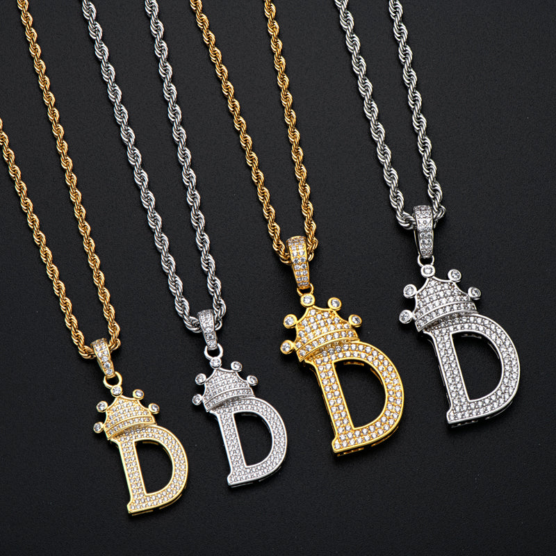 925 Sterling Silver Round Cut Created Diamond Hip Hop Micro Pave The Letter D Pendant Necklace