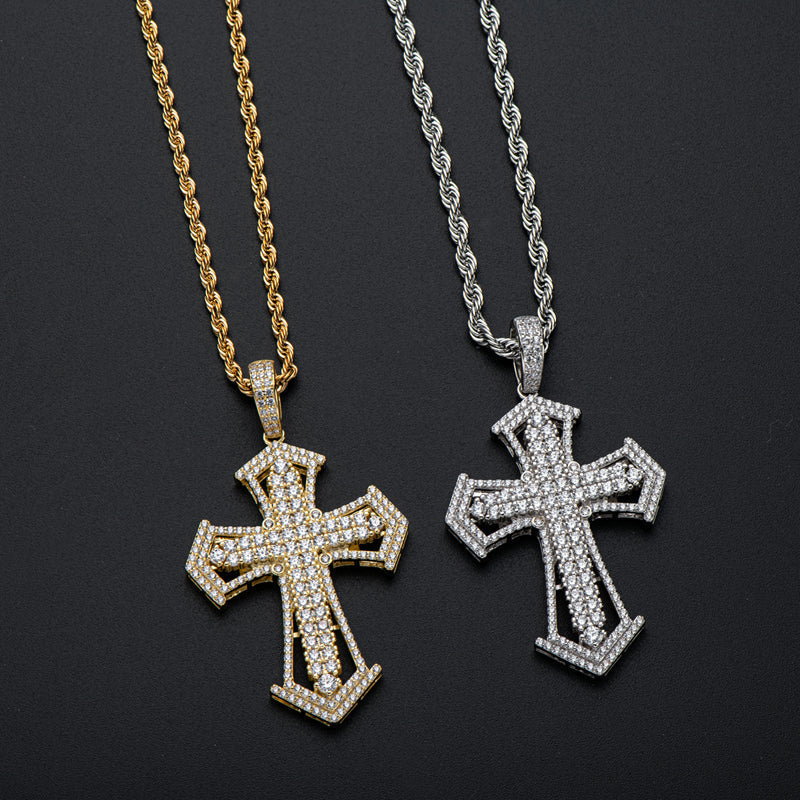 925 Sterling Silver Created Diamond Personalized Cross Luxury Hip Hop Pendant Necklace