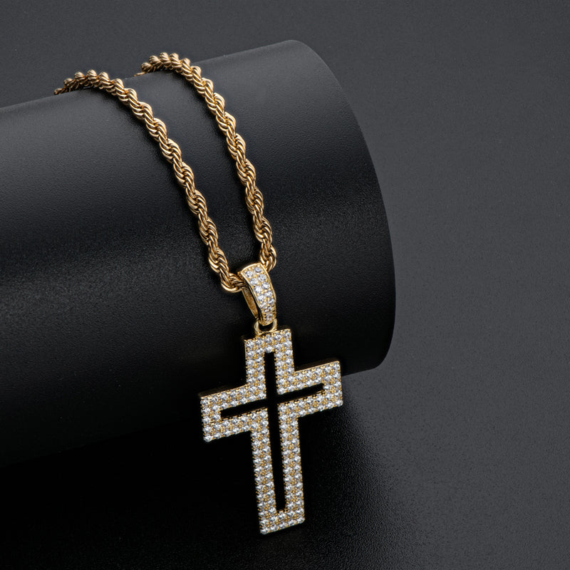 925 Sterling Silver Created Diamond Personalized Cross Hollow Pendant Necklace