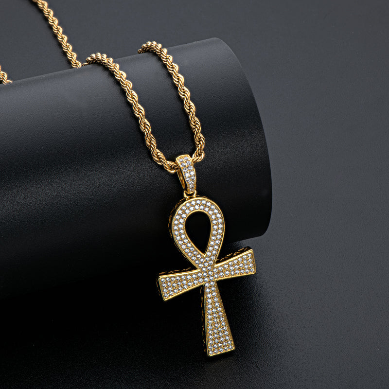 925 Sterling Silver Cross Created Diamond Hip Hop Long Chain Pendant Necklace