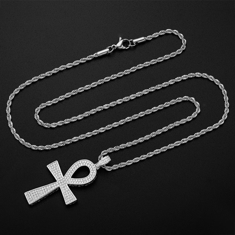 925 Sterling Silver Cross Created Diamond Hip Hop Long Chain Pendant Necklace