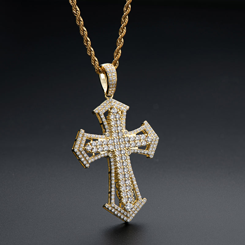 925 Sterling Silver Created Diamond Personalized Cross Luxury Hip Hop Pendant Necklace