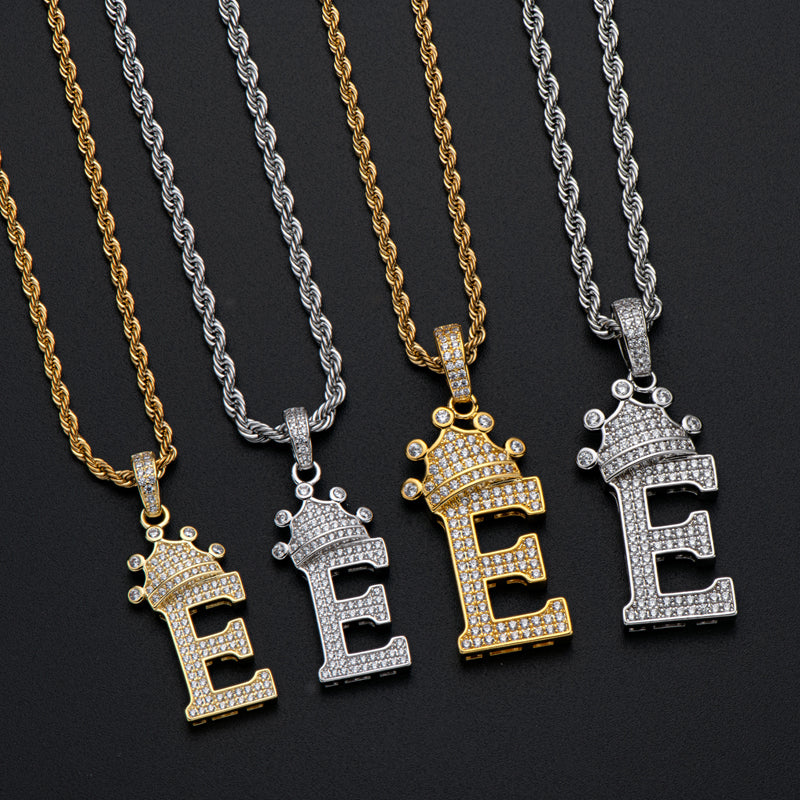 925 Sterling Silver Round Cut Created Diamond Hip Hop Micro Pave The Letter E Pendant Necklace