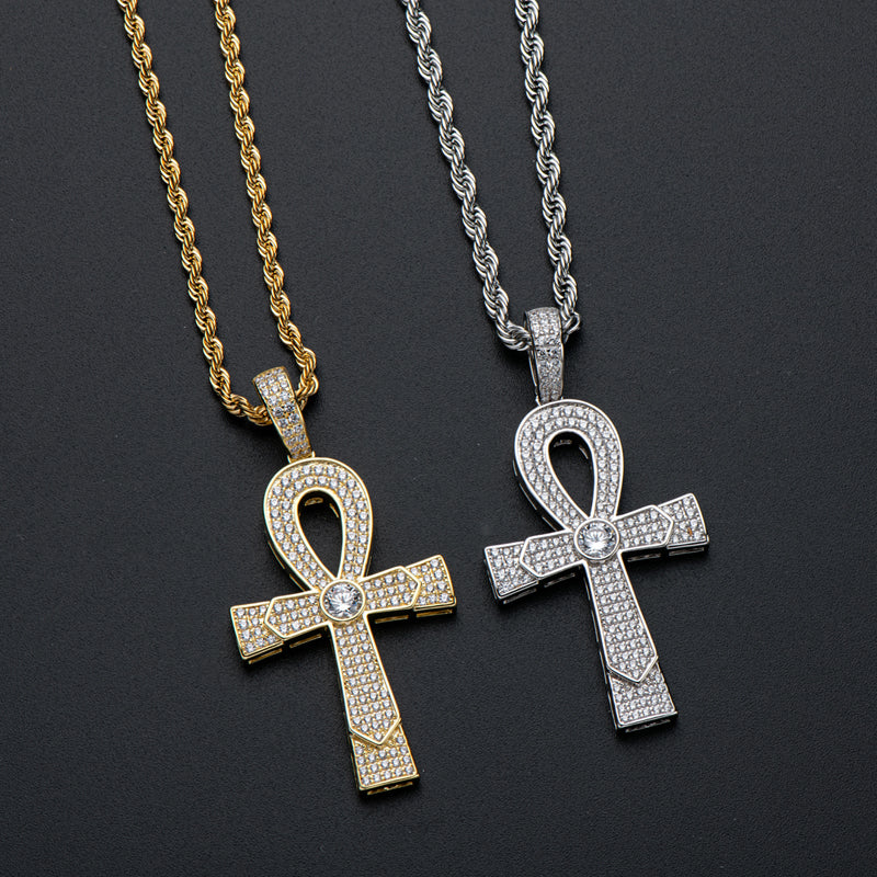 925 Sterling Silver Round Cut Created Diamond Cross Hip Hop Luxury Pendant Necklace