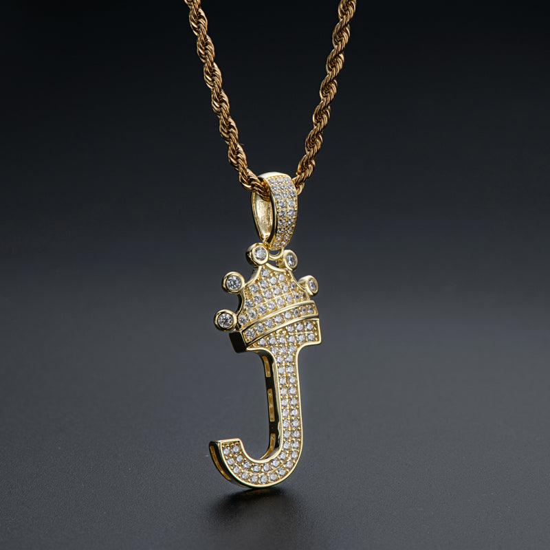 925 Sterling Silver Round Cut Created Diamond Hip Hop Micro Pave The Letter J Pendant Necklace