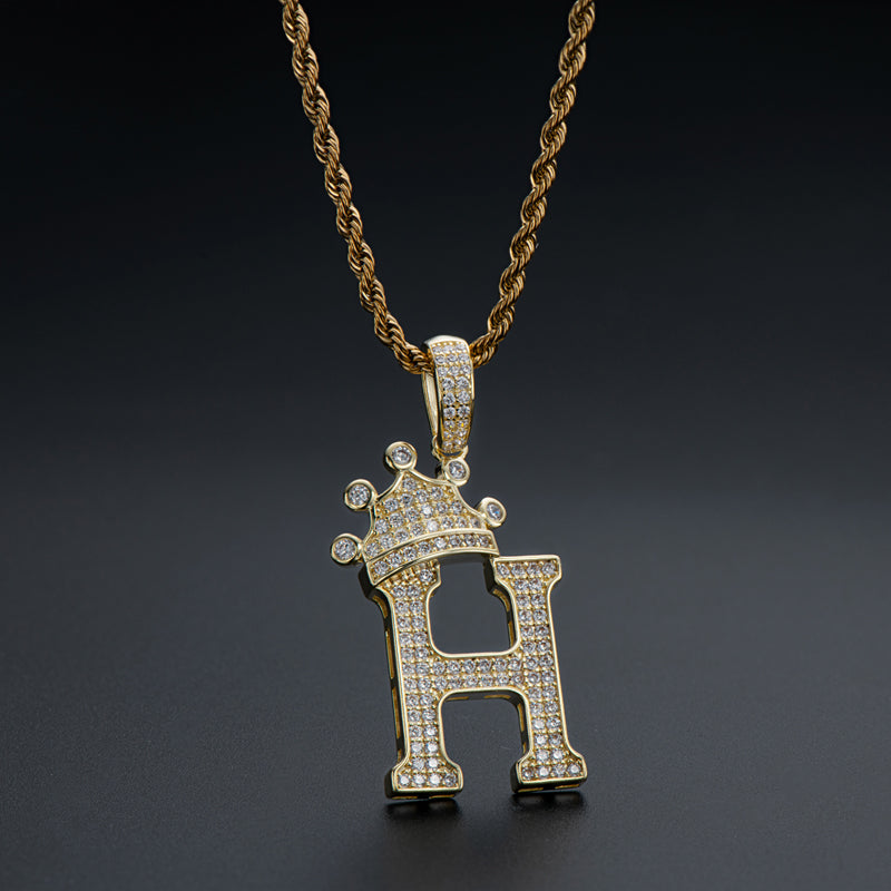 925 Sterling Silver Round Cut Created Diamond Hip Hop Micro Pave The Letter H Pendant Necklace