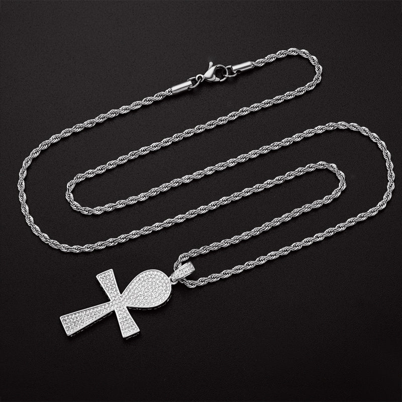 925 Sterling Silver Full Created Diamond Cross Hip Hop Men Pendant Necklace