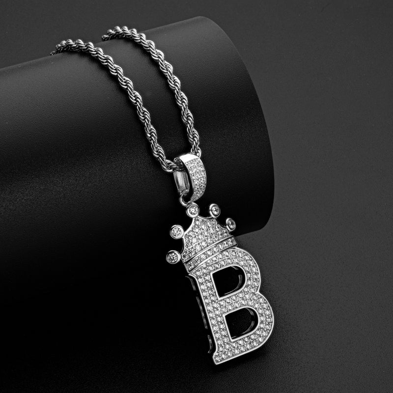 925 Sterling Silver Round Cut Created Diamond Hip Hop Micro Pave The Letter B Pendant Necklace