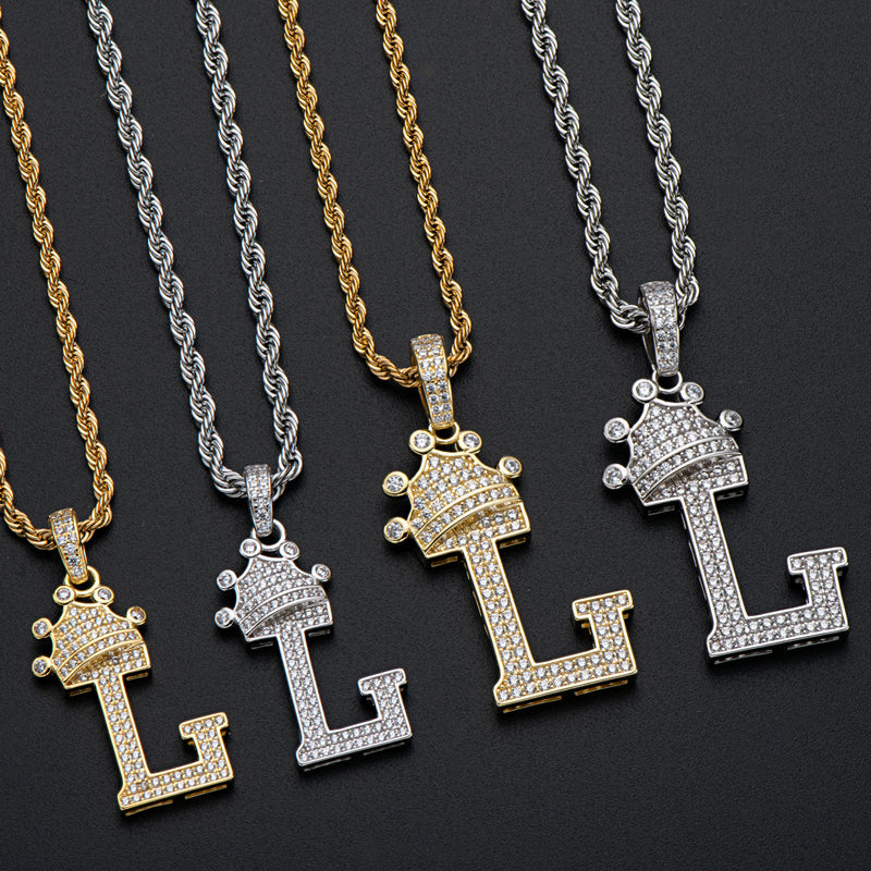 925 Sterling Silver Round Cut Created Diamond Hip Hop Micro Pave The Letter L Pendant Necklace