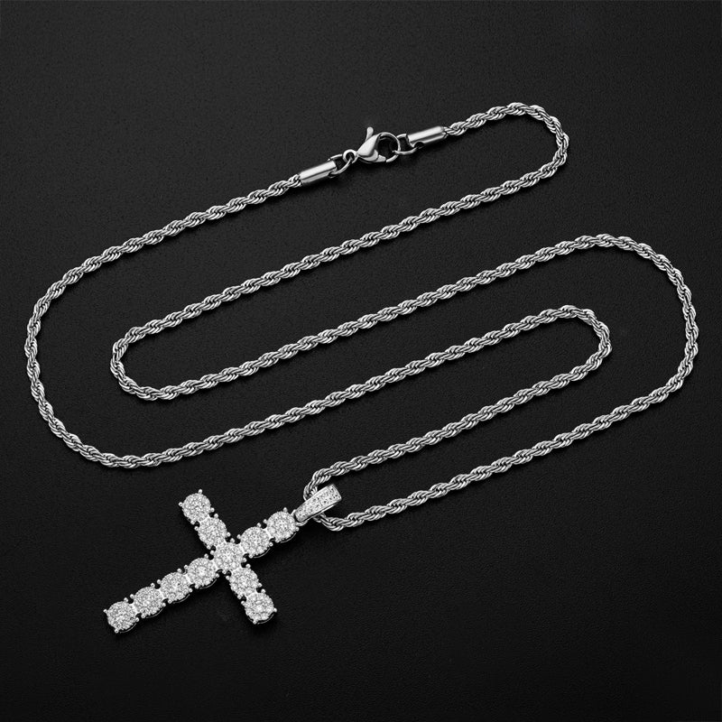 925 Sterling Silver Personalized Cross Long Chain Cool Men Pendant Necklace