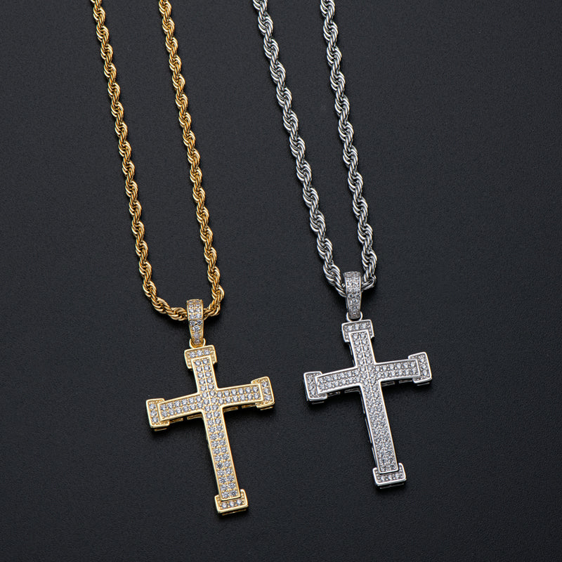 925 Sterling Silver Personalized Cross Created CZ Hip Hop Charm Pendant Necklace