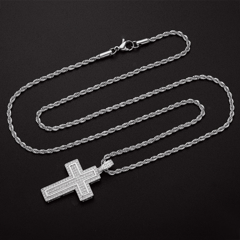 925 Sterling Silver Personalized Multilayer Cross Long Chain Cool Pendant Necklace