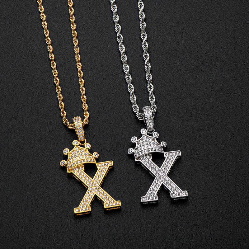 925 Sterling Silver The Letter X Created CZ Hip Hop Men Women Pendant Necklace