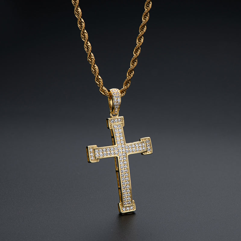 925 Sterling Silver Personalized Cross Created CZ Hip Hop Charm Pendant Necklace